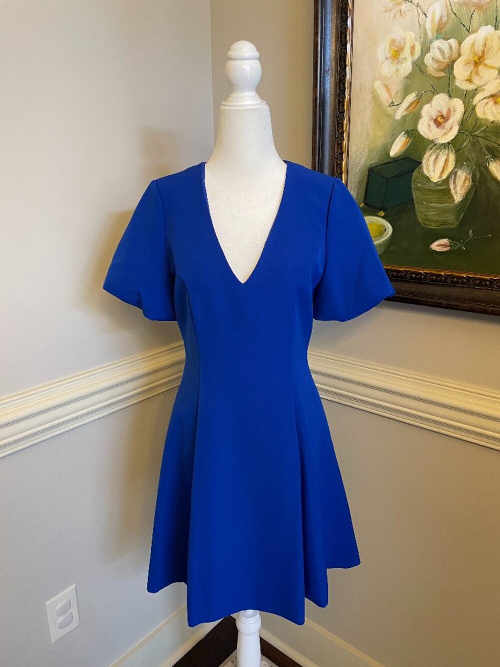 Milly Cobalt Cocktail Dress with Puff Sleeves Size 4